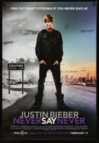 8h431 JUSTIN BIEBER: NEVER SAY NEVER advance DS 1sh '11 cool image of singer!
