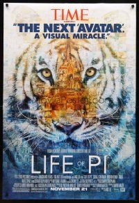 8h475 LIFE OF PI style B advance DS 1sh '12 cool collage image of tiger!