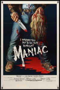 8h505 MANIAC 1sh '80 most classic gory Gaia horror artwork of killer holding severed head!
