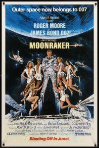 8h528 MOONRAKER advance 1sh '79 art of Moore as Bond & sexy space babes by Goozee!