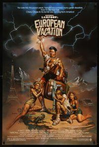 8h543 NATIONAL LAMPOON'S EUROPEAN VACATION 1sh '85 Boris Vallejo art with strongman Chevy Chase!