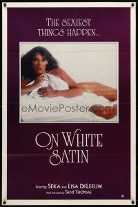 8h566 ON WHITE SATIN 1sh '80 Seka covered only with sheet, the sexiest things happen!