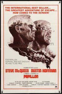 8h580 PAPILLON 1sh R80 art of prisoners Steve McQueen & Dustin Hoffman by Tom Jung!