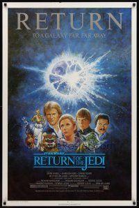 8h639 RETURN OF THE JEDI 1sh R85 George Lucas classic, different montage art by Tom Jung!