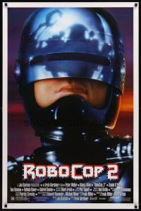 8h651 ROBOCOP 2 1sh '90 great close up of cyborg policeman Peter Weller, sci-fi sequel!