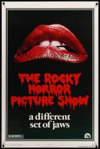 8h653 ROCKY HORROR PICTURE SHOW style A 1sh R80s by Tim Curry, a different set of jaws!