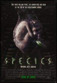 8h693 SPECIES advance 1sh '95 creepy artwork of alien Natasha Henstridge in embryo sac!