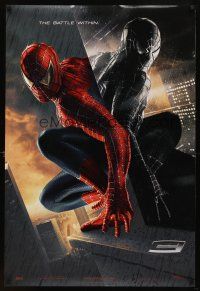 8h695 SPIDER-MAN 3 textured DS teaser 1sh '07 Sam Raimi, Tobey Maguire in red & black costumes!