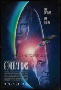 8h703 STAR TREK: GENERATIONS advance 1sh '94 Stewart as Picard & Shatner as Kirk, two captains!