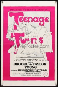 8h732 TEENAGE TWINS 1sh '76 sexy twins Brooke & Taylor Young, x-rated!