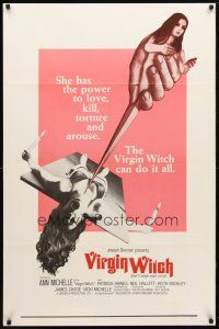 8h792 VIRGIN WITCH int'l 1sh '72 Ann Michelle occult horror, wild image of girl to be sacrificed!