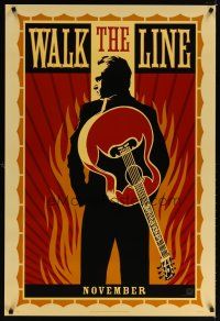 8h797 WALK THE LINE style A teaser 1sh '05 cool artwork of Joaquin Phoenix as Johnny Cash!