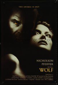 8h837 WOLF int'l 1sh '94 Jack Nicholson, Michelle Pfeiffer, the animal is out!