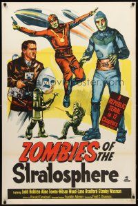 8h849 ZOMBIES OF THE STRATOSPHERE 1sh '52 great artwork image of aliens with guns!