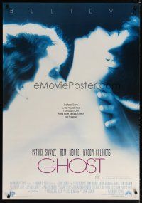8j580 GHOST Aust 1sh '90 classic romantic close up of dead Patrick Swayze & sexy Demi Moore!