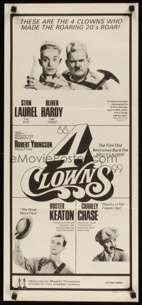 8j582 4 CLOWNS Aust daybill '70 Stan Laurel & Oliver Hardy, Buster Keaton, Charley Chase!