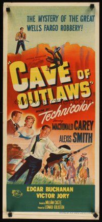 8j597 CAVE OF OUTLAWS Aust daybill '51 Macdonald Carey, sexy Alexis Smith, William Castle western!