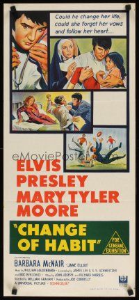 8j599 CHANGE OF HABIT Aust daybill '69 stone litho art of Dr. Elvis Presley, Mary Tyler Moore!