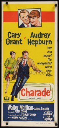 8j601 CHARADE Aust daybill '63 tough Cary Grant & sexy Audrey Hepburn!
