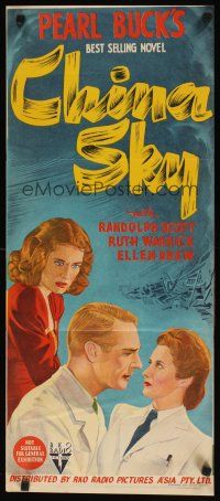 8j603 CHINA SKY Aust daybill '45 Randolph Scott, from Pearl S. Buck's best-selling novel!