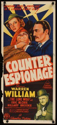 8j610 COUNTER-ESPIONAGE Aust daybill '42 Warren William as The Lone Wolf blasts a spy ring!