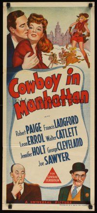 8j615 COWBOY IN MANHATTAN Aust daybill '43 cowgirl Frances Langford, Robert Paige, Leon Errol!