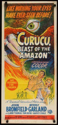 8j618 CURUCU, BEAST OF THE AMAZON Aust daybill '56 Universal horror, cool stone litho monster art!