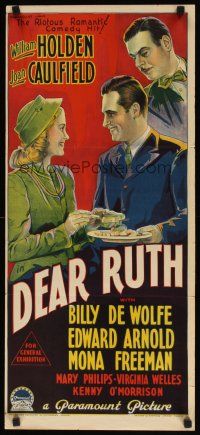 8j624 DEAR RUTH Aust daybill '47 Richardson Studio art of William Holden & Joan Caulfield!