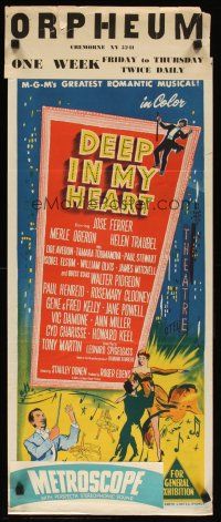8j627 DEEP IN MY HEART Aust daybill '54 MGM's finest all-star musical, cool artwork!