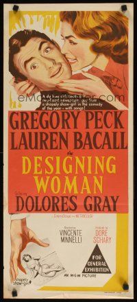 8j628 DESIGNING WOMAN Aust daybill '57 romantic art of Gregory Peck & Lauren Bacall!