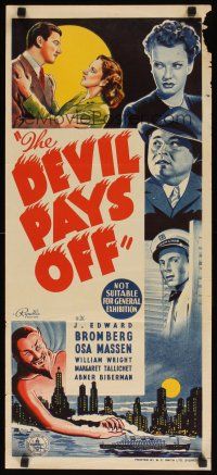 8j631 DEVIL PAYS OFF Aust daybill '41 art of J. Edward Bromberg, Osa Massen, huge devil!