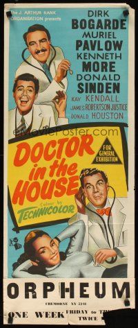 8j635 DOCTOR IN THE HOUSE Aust daybill '55 great art of Dr. Dirk Bogarde examining sexy babe!