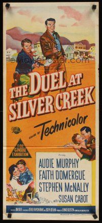8j640 DUEL AT SILVER CREEK Aust daybill '52 Audie Murphy & Stephen McNally dared the outlaw guns!