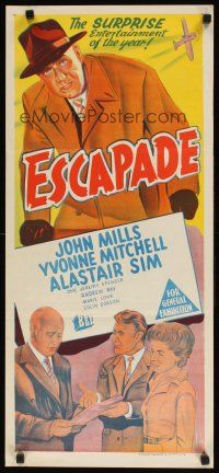 8j647 ESCAPADE Aust daybill '57 John Mills, Yvonne Mitchell, Alastair Sim, English comedy!
