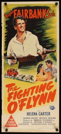 8j655 FIGHTING O'FLYNN Aust daybill '49 art of swashbuckling Douglas Fairbanks, Jr, Helena Carter!