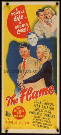 8j656 FLAME Aust daybill '47 art of John Carroll w/pistol & Vera Ralston, film noir!