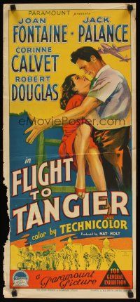 8j660 FLIGHT TO TANGIER Aust daybill '53 Richardson Studio art of Joan Fontaine & Jack Palance!