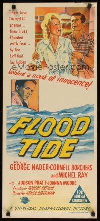 8j661 FLOOD TIDE Aust daybill '58 their love lived in fear of a boy with a twisted hate!