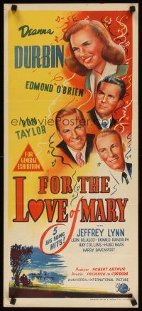 8j662 FOR THE LOVE OF MARY Aust daybill '48 Deanna Durbin, Edmond O'Brien, stone litho art!