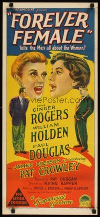 8j665 FOREVER FEMALE Aust daybill '54 Richardson Studio art of Ginger Rogers, William Holden!