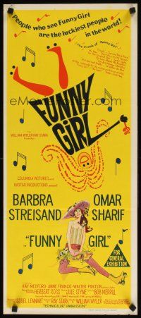 8j673 FUNNY GIRL Aust daybill '69 stone litho of Barbra Streisand, directed by William Wyler!