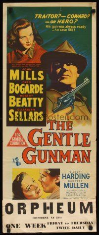 8j681 GENTLE GUNMAN Aust daybill '53 John Mills, Dirk Bogarde, English film noir!