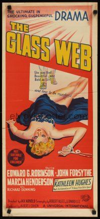 8j685 GLASS WEB Aust daybill '53 Edward G. Robinson, John Forsythe, art of sexy unconscious girl!
