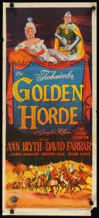 8j687 GOLDEN HORDE Aust daybill '51 Marvin Miller as Genghis Khan & sexy full-length Ann Blyth!