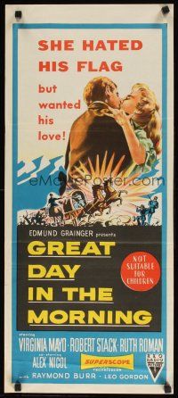 8j690 GREAT DAY IN THE MORNING Aust daybill '56 art of Robert Stack & sexy Virginia Mayo!