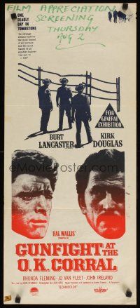 8j693 GUNFIGHT AT THE O.K. CORRAL Aust daybill R60s Burt Lancaster, Kirk Douglas, Sturges directed