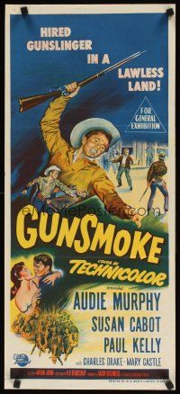 8j695 GUNSMOKE Aust daybill '53 art of Audie Murphy, a hired gunslinger in a lawless land!