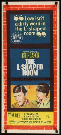 8j721 L-SHAPED ROOM Aust daybill '63 sexy Leslie Caron, Bryan Forbes, cool different art!