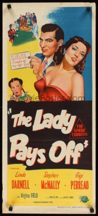 8j699 LADY PAYS OFF Aust daybill '51 sexy Linda Darnell in tiny red dress gambles & loses!