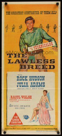 8j707 LAWLESS BREED Aust daybill '53 cowboy Rock Hudson with gun & sexy Julie Adams!